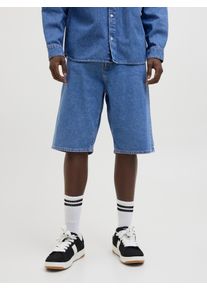 Jack & Jones Bermudas JACK & JONES "JJIRON JJORIGINAL SHORTS MF 328 SN", Herren, Gr. L, N-Gr, blau (blau denim detail:sq 731), Denim/Jeans, Obermaterial: 100% Baumwolle, unifarben, relaxed fit knielang, Hosen Bermudas