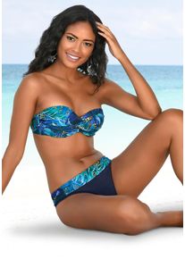 B&uuml;gel-Bandeau-Bikini Lascana, Damen, Gr. 38, Cup D, blau (blau, bedruckt), Polyamid, bedruckt, Bikini-Sets B&uuml;gel-Bandeau-Bikini, mit Dschungel-Optik
