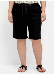 Bermudas sheego, Damen, Gr. 42, Normalgr&ouml;&szlig;en, schwarz, 55% Leinen, 45% Baumwolle, unifarben, Hosen Bermudas