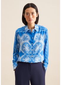 Hemdbluse Seidensticker "Schwarze Rose", Damen, Gr. XXL(44), blau, 100% Viskose, bedruckt, regular fit, ohne Ausschnitt, Blusen Hemdbluse, 1/1 Kragen Tuchprint