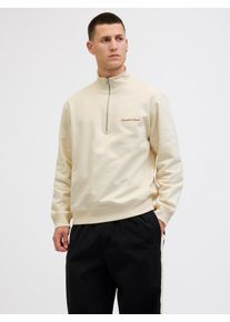 Jack & Jones Sweatshirt JACK & JONES "JORNORREBRO EMB SWEAT HIGH NECK SN", Herren, Gr. S, wei&szlig; (antique wei&szlig;), angeraute Sweatware, Obermaterial: 89% Baumwolle, 11% Polyester, unifarben, relaxed fit normal, hoch geschlossener Ausschnitt, Rippb&uuml;ndchen, Sweatshirts Sweatshirt