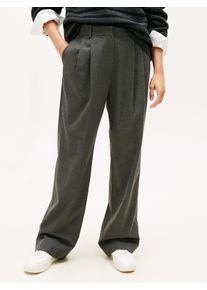 Anzughose Tommy Hilfiger "FLANNEL RELAXED STRAIGHT PANT", Damen, Gr. 46, N-Gr, mid grau heather, Web, Obermaterial: 65% Polyester, 32% Viskose, 3% Elasthan, meliert, relaxed fit, Hosen Anzughose
