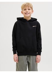 Jack & Jones Kapuzensweatshirt JACK & JONES JUNIOR "JORISLINGTON BACK SWEAT HOOD SN JNR", Jungen, Gr. 128, schwarz, angeraute Sweatware, Obermaterial: 70% Baumwolle, 30% Polyester, unifarben, loose fit normal, Rippb&uuml;ndchen, Sweatshirts Kapuzensweatshirt