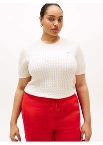 Rundhalspullover Tommy Hilfiger Curve "CRV CO CABLE FINE GG CNK S/S SWT", Damen, Gr. 48, heather ivory petal, Strick, Obermaterial: 100% Baumwolle, Zopfmuster, regular fit normal, Rundhals, Rippb&uuml;ndchen, Pullover Rundhalspullover, in gro&szlig;en Gr&ouml;&szlig;en, mit Zopfmuster