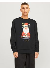 Jack & Jones Sweatshirt JACK & JONES "JJXMAS JOLLY SWEAT CREW NECK", Herren, Gr. S, schwarz, angeraute Sweatware, Obermaterial: 88% Baumwolle, 12% Polyester, bedruckt, normal, Rundhals, Rippb&uuml;ndchen, Sweatshirts Sweatshirt