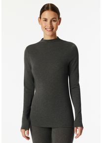 Rollkragenshirt Schiesser "Premium Warming", Damen, Gr. 44, grau (dunkelgrau, gem.), Single Jersey, Obermaterial: 85% Lyocell, 10% Wolle, 5% Elasthan, figurbetont h&uuml;ftbedeckend, ohne Ausschnitt, Shirts Rollkragenshirt, kleiner Stehkragen, lang&auml;rmelig, Wollanteil, w&auml;rmend
