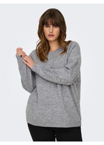 Strickpullover Only CARMAKOMA "CARMANIFESTA LS REVERS.PULLOVER KNT BF", Damen, Gr. S, grau (light grau melange detail:schwarz lace), Strick, Obermaterial: 75% Polyacryl, 22% Polyester, 3% Elasthan, unifarben, Rundhals, Pullover Strickpullover, Materialmix