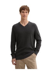 Strickpullover Tom Tailor, Herren, Gr. S, schwarz (schwarz grau melange), Strick, Obermaterial: 100% Baumwolle, unifarben, regular fit normal, V-Ausschnitt, B&uuml;ndchen, Pullover Strickpullover, mit V-Ausschnitt