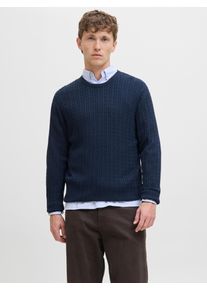 Jack & Jones Strickpullover JACK & JONES "JJEEMIL KNIT CABLE CREW NECK NOOS", Herren, Gr. XS, blau (navy blazer), Strick, Obermaterial: 60% Baumwolle, 20% Nylon, 20% Viskose, unifarben, regular fit h&uuml;ftlang, Rundhals, B&uuml;ndchen, Pullover Strickpullover