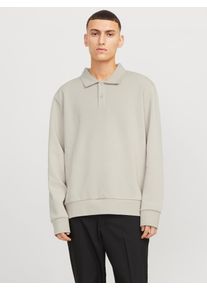 Jack & Jones Sweatshirt JACK & JONES "JJEBRADLEY SWEAT POLO NOOS", Herren, Gr. XXL, moonbeam, angeraute Sweatware, Obermaterial: 65% Polyester, 35% Baumwolle, unifarben, relaxed fit h&uuml;ftlang, Rundhals, Rippb&uuml;ndchen, Sweatshirts Sweatshirt