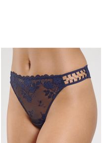 String Lascana, Damen, Gr. 32/34, blau (navy), Spitze, Obermaterial: 85% Polyamid, 15% Elasthan, Unterhosen String, aus Spitze mit dekorativen Ringdetail, sexy Dessous, Reizw&auml;sche