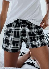 Pyjamashorts Vivance Dreams, Damen, Gr. 44/46, N-Gr, schwarz-wei&szlig; (schwarz, wei&szlig; kariert), Single Jersey, Obermaterial: 100% Baumwolle, Basic kurz, Hosen Pyjamashorts, mit Schwarz-Wei&szlig;-Druck, Topseller