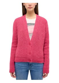 Cardigan Mustang "Style Sedalia", Damen, Gr. XL, rot (rasperry sorbet), Strick, Obermaterial: 64% Polyacryl, 16% Polyester, 15% sonstige Fasern, 5% Wolle, meliert, relaxed fit taillenbedeckt, V-Ausschnitt, Rippb&uuml;ndchen, Strickjacken Cardigan, mit Kn&ouml;pfen