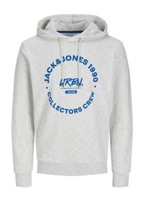Jack & Jones Kapuzensweatshirt JACK & JONES "JJSIMON SWEAT HOOD", Herren, Gr. S, grau (wei&szlig; melange), angeraute Sweatware, Obermaterial: 60% Baumwolle, 40% Polyester, bedruckt, meliert, normal, Rundhals, Rippb&uuml;ndchen, Sweatshirts Kapuzensweatshirt