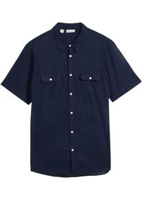 Kurzarmhemd bonprix "Kurzarmhemd aus reiner Baumwolle", Damen, Gr. 45/46 (XXL), N-Gr, blau (dunkelblau), Obermaterial: 100% Baumwolle, regular fit, Hemden Kurzarmhemd, Regular Fit, aus Baumwolle, mit Brusttaschen, Kentkragen