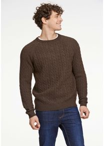 Strickpullover LINDBERGH, Herren, Gr. XXL, schwarz braun melange, Strick, Obermaterial: 80% Wolle, 20% Polyamid, unifarben, relaxed fit h&uuml;ftbedeckend, Rundhals, Strickb&uuml;ndchen, Pullover Strickpullover, mit Zopfmuster, hoher Wollanteil