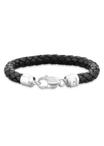 Lederarmband Kuzzoi "Armband Herren Echtleder Geflochten Karabiner 925 Silber" Gr. 210, silber, Armb&auml;nder, Herren, 210, Silber 925 (Sterlingsilber), Lederarmband