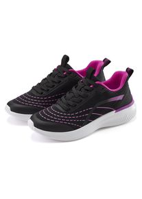 Sneaker Lascana "Halbschuh, Schn&uuml;rschuh, Freizeitschuh, Turnschuhe", Damen, Gr. 39, schwarz (schwarz, lila), Obermaterial: 100% Textilmaterial. Decksohle: 100% Textilmaterial. Futter: 100% Textilmaterial. Laufsohle: 100% Synthetik, kontrastfarbene Details, mehrfarbig, unifarben mit Farbeinsatz, Basic, Schuhe Sneaker, aus Textil mit Farbakzenten