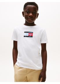 T-Shirt Tommy Hilfiger "TOMMY SCRIPT FLAG PRINT TEE SS", Jungen, Gr. 16 (176), wei&szlig;, Single Jersey, Obermaterial: 100% Baumwolle, unifarben, regular fit h&uuml;ftlang, Rundhals, Shirts T-Shirt, f&uuml;r Kinder bis 16 Jahre, mit Logo-Print