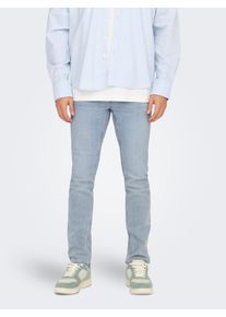 Only & Sons Slim-fit-Jeans ONLY & SONS "ONSLOOM SLIM BOX PIM DNM MU OTL", Damen, Gr. 29, L&auml;nge 34, light blau denim, Denim/Jeans, Obermaterial: 50% Baumwolle, 30% Polyester, 18% Viskose, 2% Elasthan, Abriebeffekte, slim fit kn&ouml;chellang, Jeans Slim-fit-Jeans