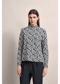 Langarmshirt Bugatti, Damen, Gr. XS, schwarz, 47% Baumwolle, 35% Polyester, 15% Viskose, 3% Elasthan, unifarben, normal, normaler Saum, Shirts Langarmshirt, mit grafischen Mustern