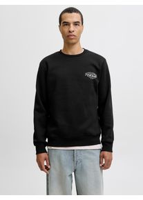 Jack & Jones Sweatshirt JACK & JONES "JJMAKOTO SWEAT CREW NECK", Herren, Gr. XS, schwarz (schwarz print:small print), angeraute Sweatware, Obermaterial: 80% Baumwolle, 20% Polyester, bedruckt, regular fit, Rundhals, Rippb&uuml;ndchen, Sweatshirts Sweatshirt