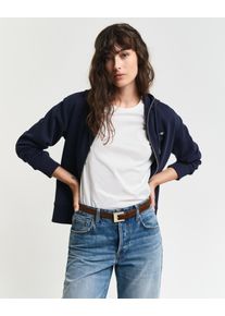 Kapuzensweatjacke Gant "SHIELD ZIP HOODIE", Damen, Gr. XXL, blau (evening blau), Sweatware, Obermaterial: 87% Baumwolle, 13% Polyester, relaxed fit, Rippb&uuml;ndchen, Sweatjacken Kapuzensweatjacke, Grafische Gant-Stickerei auf der Brust