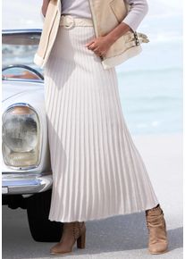 Strickrock Lascana, Damen, Gr. 34, beige (beige melange), Strick, Obermaterial: 100% Polyacryl, unifarben, figurumspielend kn&ouml;chellang, R&ouml;cke Strickrock, in Plisseeoptik, eleganter Maxirock aus Strukturstrick