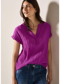 Kurzarmbluse Cecil, Damen, Gr. XS (36), anemone pink, Web, Obermaterial: 70% Viskose, 30% Polyamid, unifarben, gerade h&uuml;ftbedeckend, V-Ausschnitt, Aufschlag, Blusen Kurzarmbluse, mit geschlitztem Ausschnitt und Streifenstruktur