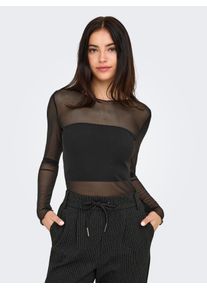 Jacqueline de Yong Langarmshirt JDY "JDYELSA NEW L/S O NECK TOP JRS NOOS", Damen, Gr. S, schwarz, Netz, Obermaterial: 90% Polyester, 10% Elasthan, transparent, unifarben, figurbetont h&uuml;ftlang, U-Boot-Ausschnitt, gewellter Abschluss, Shirts Langarmshirt, leicht transparenter Look