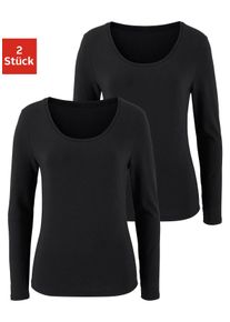 Langarmshirt Vivance "aus elastischer Baumwoll-Qualit&auml;t", Damen, Gr. 44/46, schwarz, Single Jersey, Obermaterial: 95% Baumwolle, 5% Elasthan, unifarben, Basic, bequem normal, tiefer Rundhals, Shirts Langarmshirt, Topseller