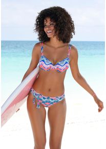 B&uuml;gel-Bikini-Top Venice Beach "Face", Damen, Gr. 44, Cup B, blau (blau, orange), Polyamid, bedruckt, gemustert, Bikini-Oberteile B&uuml;gel-Bikini-Top, mit herausnehmbaren Cups