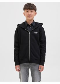 Jack & Jones Kapuzensweatshirt JACK & JONES JUNIOR "JJESOHO SWEAT ZIP HOOD NOOS JNR", Jungen, Gr. 128, schwarz, angeraute Sweatware, Obermaterial: 80% Baumwolle, 20% Polyester, bedruckt, relaxed fit normal, Rippb&uuml;ndchen, Sweatshirts Kapuzensweatshirt