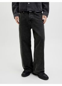 Jack & Jones Relax-fit-Jeans JACK & JONES "JJIDAVE JJCOOPER AM 368/868/888 NOOS", Herren, Gr. 30, L&auml;nge 30, blau (schwarz denim), Denim/Jeans, Obermaterial: 100% Baumwolle, unifarben, weit kn&ouml;chellang, Jeans Relax-fit-Jeans