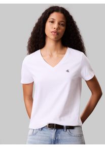 T-Shirt Calvin Klein Jeans "Archive Jersey Vnk Tee EU", Damen, Gr. XL (44), wei&szlig; (brilliant wei&szlig;), Single Jersey, Obermaterial: 100% Baumwolle, unifarben, regular fit normal, V-Ausschnitt, eingesetzt abgesteppte Kante, Shirts T-Shirt, Mit V-Ausschnitt