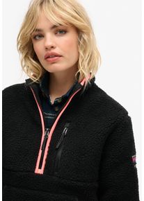 Fleecepullover Superdry "OUTDOOR HALF ZIP FLEECE", Damen, Gr. S, schwarz (contrast schwarz), Fleece, Obermaterial: 100% Polyester, unifarben, regular fit taillenbedeckt, Rundhals, Sweatshirts Fleecepullover