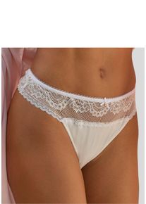 High-Waist-String Lascana, Damen, Gr. 48/50, beige (creme), Microtouch, Obermaterial: 90% Polyamid, 10% Elasthan, figurbetont, Unterhosen High-Waist-String, mit breitem Bund aus floraler Spitze