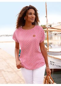 Druckbluse Casual Looks, Damen, Gr. 52, ecru, rot, bedruckt, 100% Viskose, gemustert, Rundhals, Blusen Druckbluse