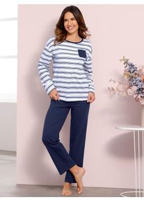 Schlafanzug, Damen, Gr. 44/46, blau (wei&szlig;, marine), 100% Baumwolle, Homewear-Sets Schlafanzug