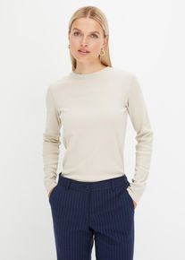 Langarmshirt bonprix "Geripptes Langarmshirt aus reiner Baumwolle", Damen, Gr. 56/58 (XXXL), grau (kitt), Rippware, Obermaterial: 100% Baumwolle, unifarben, slim fit normal, Rundhals, angesetztes B&uuml;ndchen, Shirts Langarmshirt, Slim fit Passform, ohne Kragen, aus reiner Baumwolle, unifarben