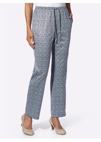 Schlupfhose Classic Basics, Damen, Gr. 46, Normalgr&ouml;&szlig;en, blau (marine, wei&szlig;, gebl&uuml;mt), 100% Polyester, gebl&uuml;mt, gemustert, mehrfarbig, Hosen Schlupfhose