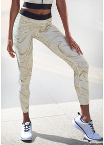 active by Lascana Funktionsleggings LASCANA ACTIVE, Damen, Gr. L (44/46), N-Gr, wei&szlig; (wei&szlig;, silber), Obermaterial: 85% Polyester, 15% Elasthan, bedruckt, gemustert, gl&auml;nzend, figurbetont kn&ouml;chellang, Hosen Funktionsleggings, Sportleggings mit gl&auml;nzendem Print und 3D Schriftzug