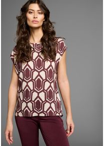 Druckbluse Laura Scott, Damen, Gr. 38, rot (bordeaux, grafik), Web, Obermaterial: 100% Viskose, bedruckt, gemustert, figurumspielend Po-bedeckend, Rundhals, angeschnitten, Blusen Druckbluse, mit asymetrischem Saum
