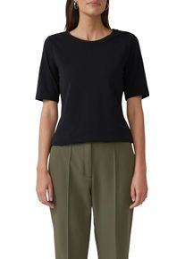 T-Shirt s.Oliver BLACK LABEL, Damen, Gr. 44, schwarz, Jersey, Obermaterial: 93% Baumwolle, 7% Elasthan, unifarben, regular fit taillenbedeckt, Rundhals, Shirts T-Shirt, mit Satindetail