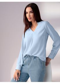 Langarmbluse Heine, Damen, Gr. 50, blau (hellblau), 100% Polyester, unifarben, V-Ausschnitt, Blusen Langarmbluse