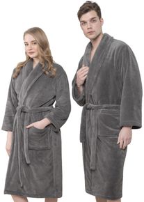 Bademantel HAMMETEX "Bademantel unisex, ultraweicher & flauschiger Fleecemantel" Gr. M, grau, L:126cm, Fleece, Hausm&auml;ntel, Bademantel, ideal f&uuml;r Sauna & Spa, Hotelbademantel, Morgenmantel