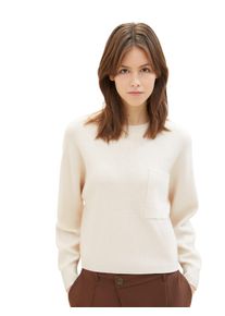 Strickpullover Tom Tailor Denim, Damen, Gr. XXL (44), beige (creme beige melange), Strick, Obermaterial: 52% Viskose, 27% Polyester, 21% Polyamid, unifarben, kurz, Rundhals, eng, Pullover Strickpullover, mit aufgesetzter Brusttasche - aus weich flie&szlig;ender Viskose