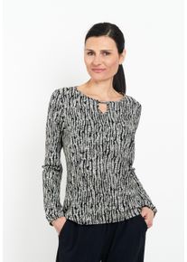 Langarmshirt Seidel Moden, Damen, Gr. 40, beige (beige, exklusiv bei otto), Jersey, Obermaterial: 96% Viskose, 4% Elasthan, bedruckt, regular fit taillenbedeckt, U-Boot-Ausschnitt, gerader Abschluss, Shirts Langarmshirt, mit grafischem Muster und Cut-Out - MADE IN GERMANY