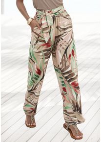 Palazzohose Vivance, Damen, Gr. 46, N-Gr, beige (sand bedruckt), Web, Obermaterial: 100% Viskose, bedruckt, figurumspielend lang, Hosen Palazzohose, aus gewebter Viskose mit fixiertem Bindeg&uuml;rtel, Stoffhose mit Taschen, Topseller