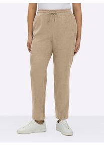 Lederimitathose sheego, Damen, Gr. 46, Normalgr&ouml;&szlig;en, beige, 90% Polyester, 10% Elasthan, unifarben, Hosen Lederimitathose